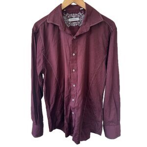 ZAGIRI Men's 100% Cotton Western Button Down White Stitching Detail Shirt L